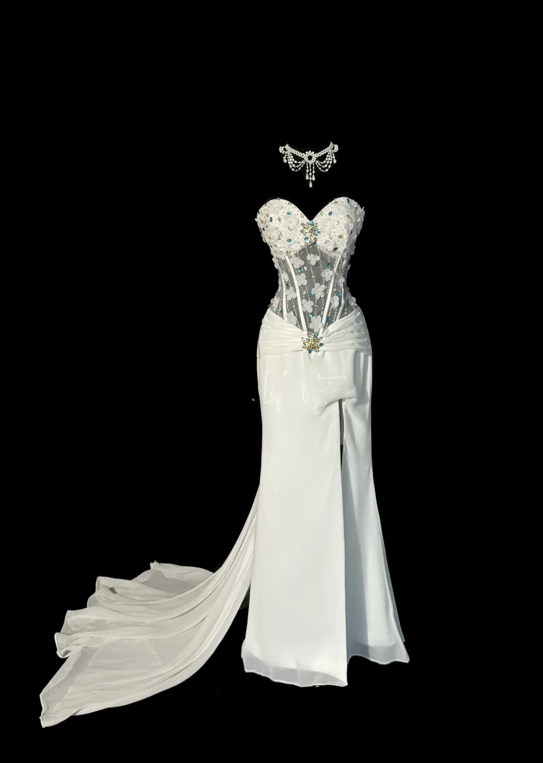 Vintage Classy Mermaid Sweetheart White Chiffon Sleeveless Pleated Long Evening Dress Prom Dresses H2975