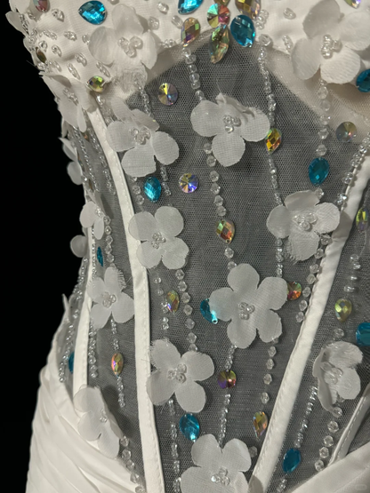 Vintage Classy Mermaid Sweetheart White Chiffon Sleeveless Pleated Long Evening Dress Prom Dresses H2975