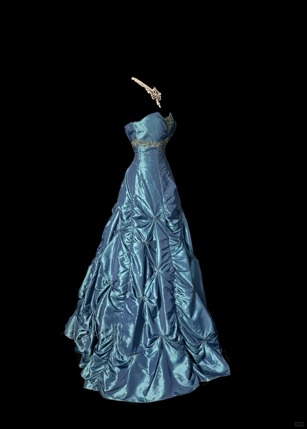 Vintage Classy Ball Gown Strapless Blue Sleeveless Pleated Long Evening Dress Prom Dresses H2976