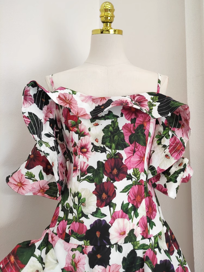 Cute A line Spaghetti Straps Sleeveless Floral Cocktail Dress Short Birthday Outfits SD395