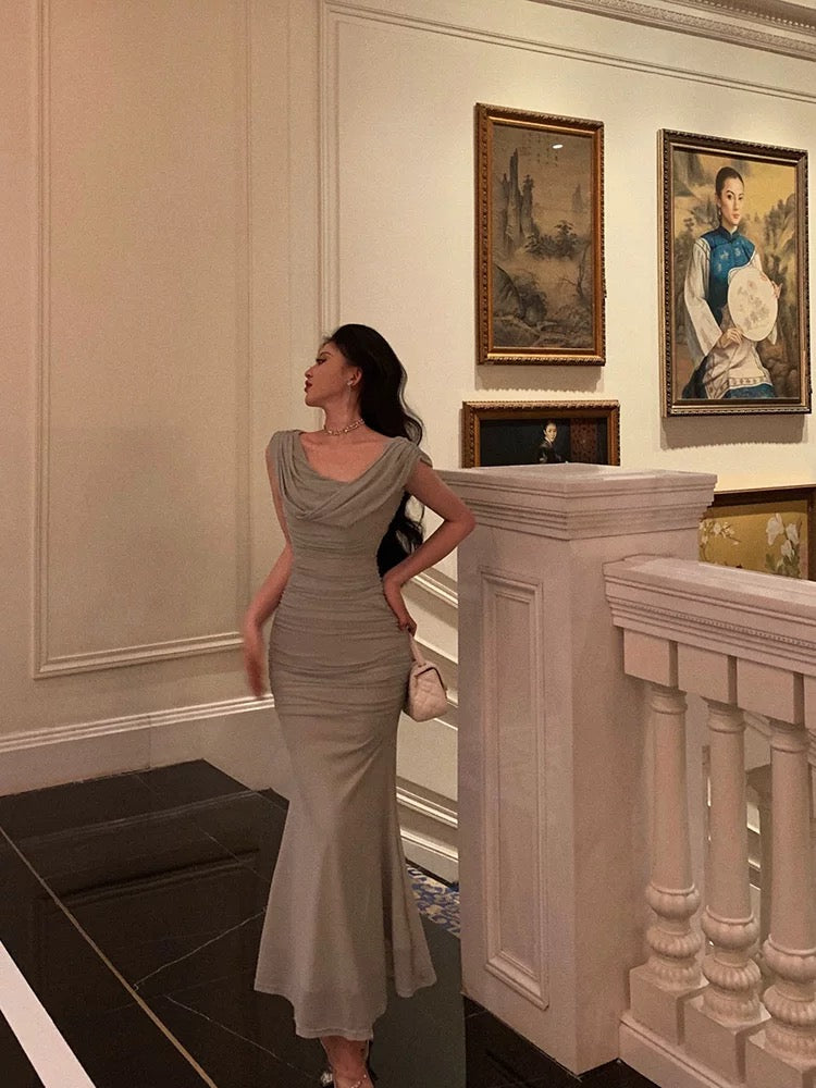 Classy Sheath Off The Shoulder Dusty Green Ruffles Prom Dresses Birthday Outfits SD694