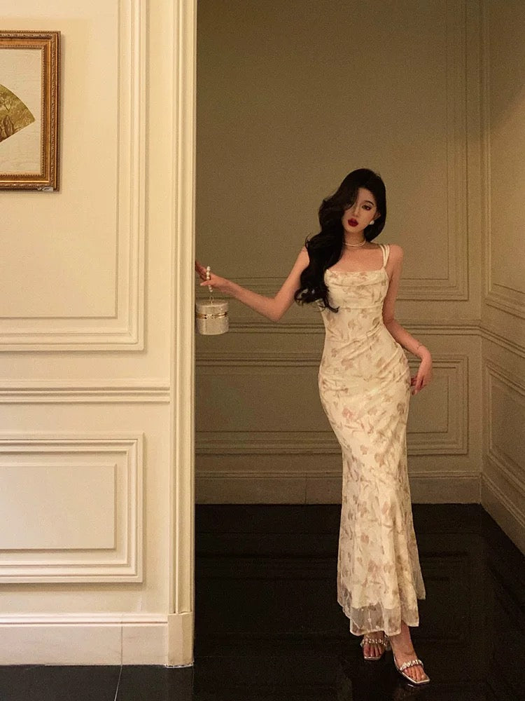 Gorgeous Sheath Spaghetti Straps Date Night Dress Floral Prom Dresses Birthday Outfit SD729