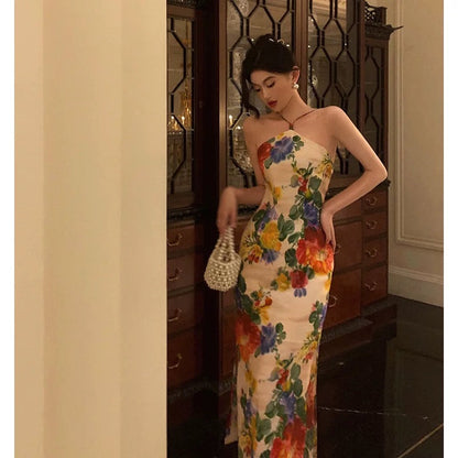 Stunning Sheath Halter Sleeveless Floral Date Night Dress Prom Dresses Birthday Outfit SD772