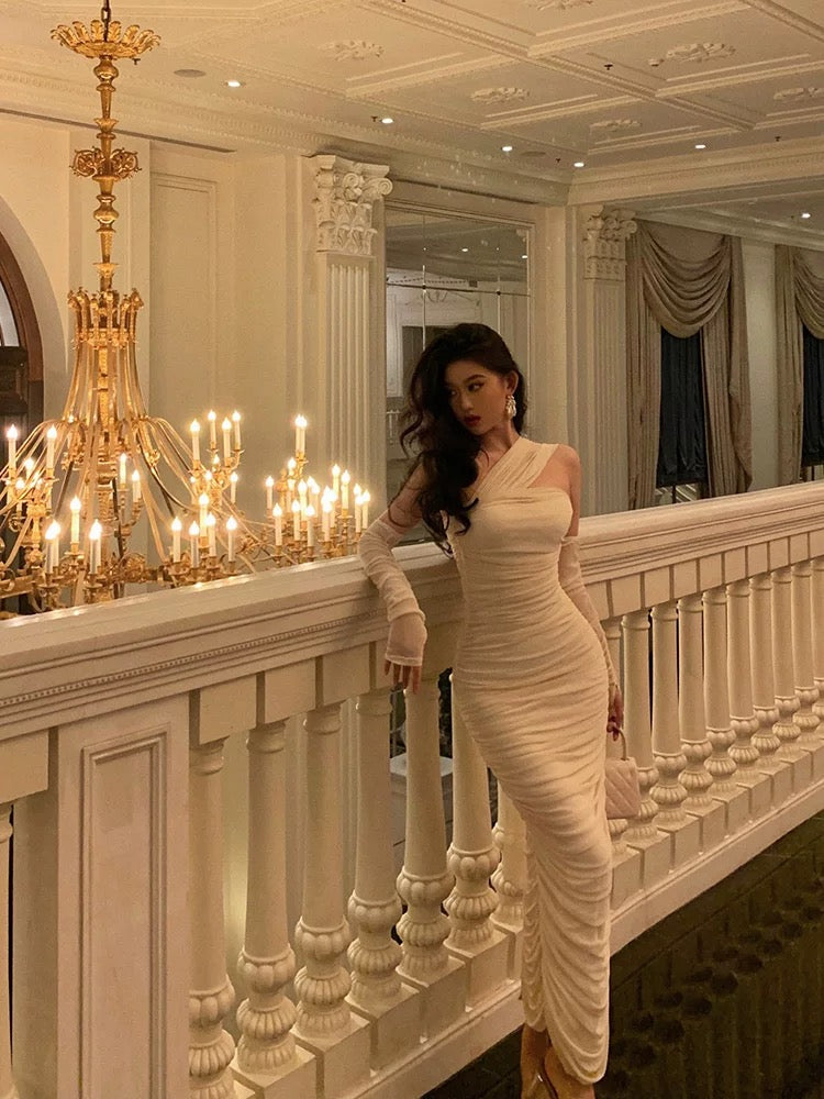 Stunning Sheath Strapless Sleeveless White Date Night Dress Ruffles Prom Dresses Birthday Outfit SD793