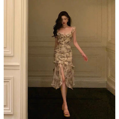 Gorgeous Sheath Straps Date Night Dress Floral Prom Dresses Party Dress Birthday Outfits SD799