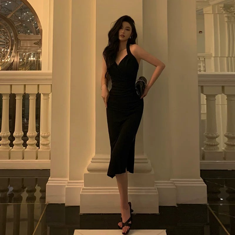 Sexy Sheath V Neckline Knee Length Black Prom Dresses Birthday Outfits SD866