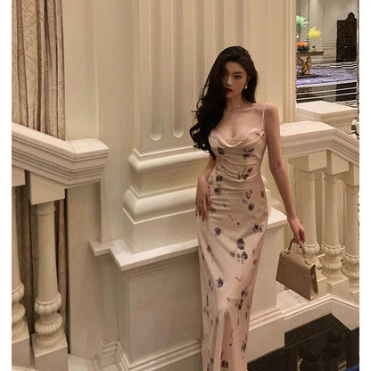 Stunning Sheath Spaghetti Straps Sleeveless Floral Date Night Dress Prom Dresses Birthday Party Outfit SD874