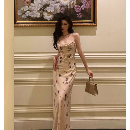 Stunning Sheath Spaghetti Straps Sleeveless Floral Date Night Dress Prom Dresses Birthday Party Outfit SD874