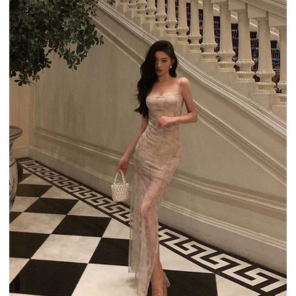 Classy Sheath Spaghetti Straps Floral Long Prom Dresses Birthday Outfits Evening Gown SD916