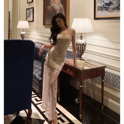 Classy Sheath Spaghetti Straps Floral Long Prom Dresses Birthday Outfits Evening Gown SD916