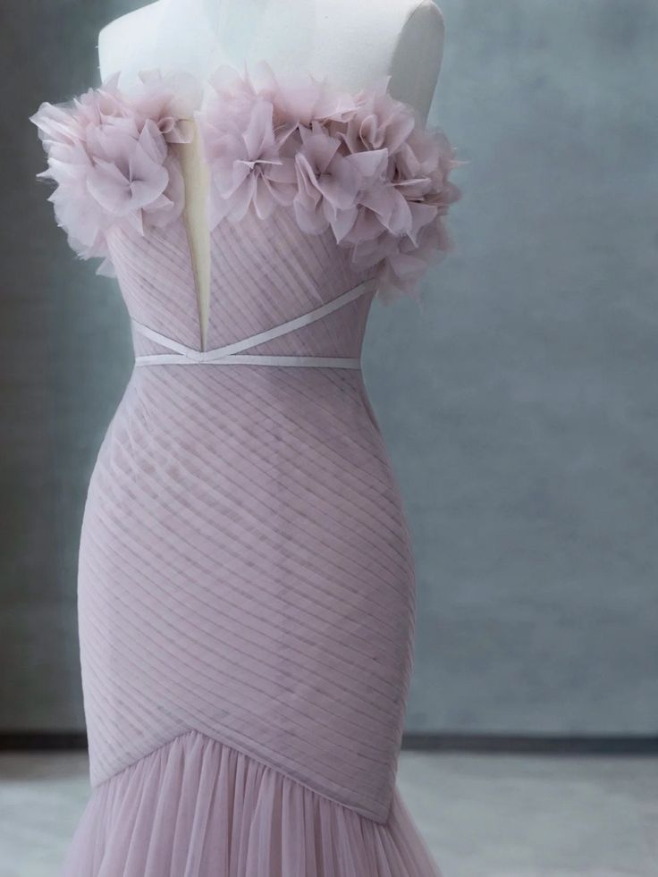 Strapless Pink Chiffon Creased Evening Dress Floor Length Mermaid Prom Dress With Sweep SH1014