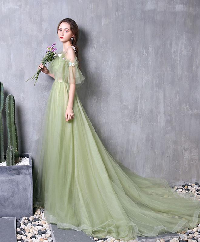 Green Tulle Lace Long Prom Dress Green Evening Dress SH317