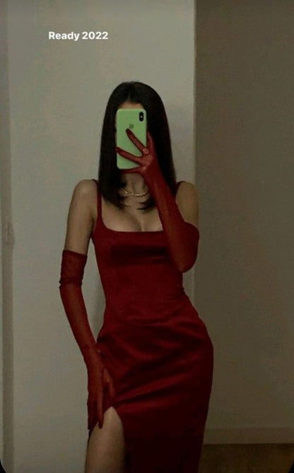 Simple Mermaid Side Slit Satin Long Prom Dresses SH388