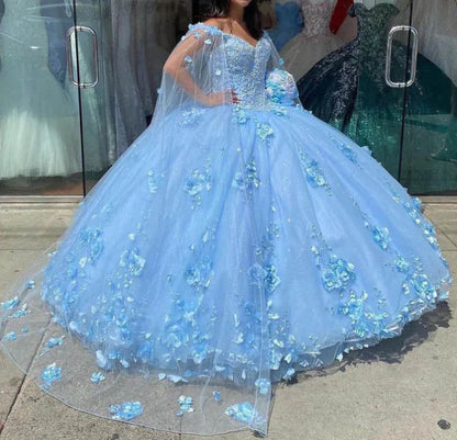 Ball Gown Pink 3D Flowers Off The Shoulder Quinceanera Dresses, Sweet 16 Dresses SH552