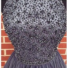 A-line Gray Halter High Neck Beaded Short Prom Dress,Tulle Homecoming Dresses