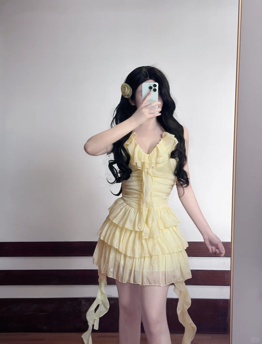 Cute Yellow Halter Chiffon Holiday Dress Mini Party Dress S318