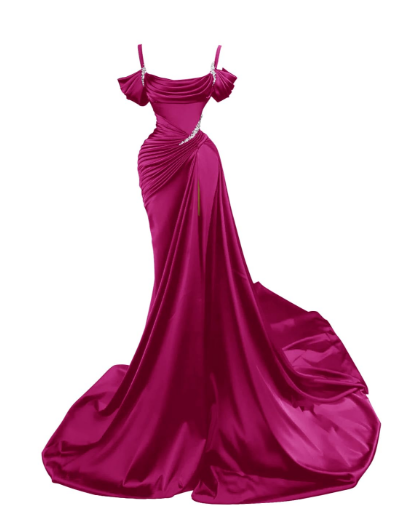 Sexy Dark Green Satin Mermaid Prom Dresses 2022 Spaghetti Straps Pleats Seep Train Formal Evening Occasion Pageant Gowns SA1038