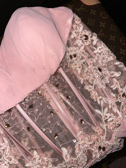 Pink Mermaid Sweetheart Neck Appliques Chiffon Satin Long Prom Dress Party Dress SH3069