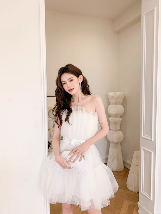 White A Line Strapless Tulle Short Outfit Party Dress Homecoming Dress Birthday Dress SH3530