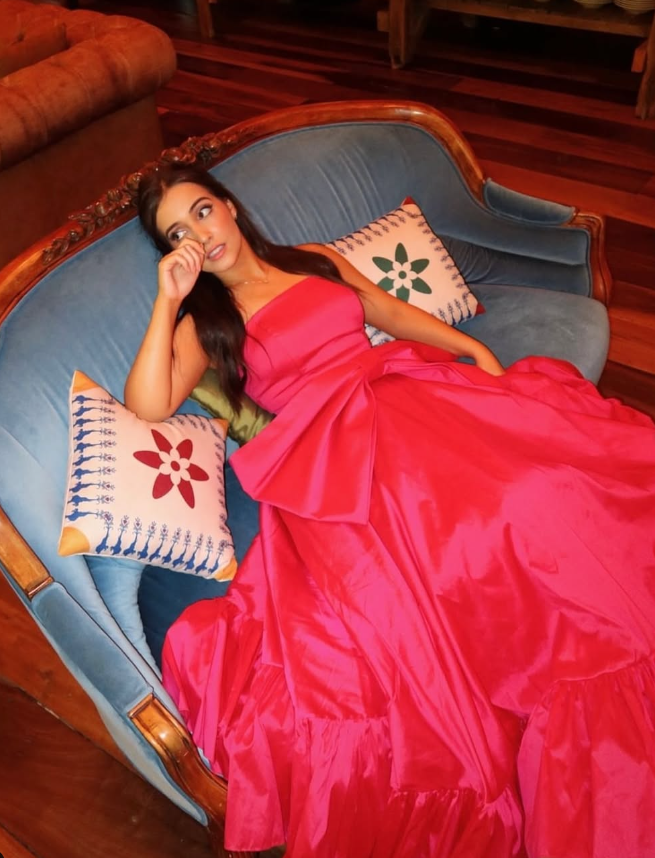 Hot Pink A Line Strapless Satin Long Prom Dress Birthday Dress with Bow SH2071