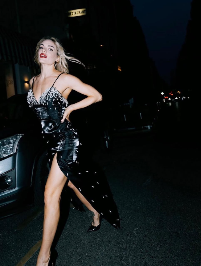 Sexy Sheath V Neck Pearl Black Satin Long Prom Dress Evening Dress with Slit SH2113