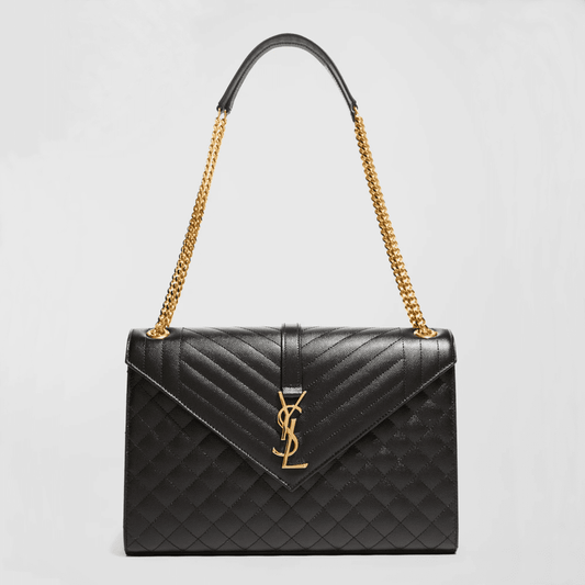 Saint Laurent Envelope Triquilt Large YSL Shoulder Bag In Grained Leather