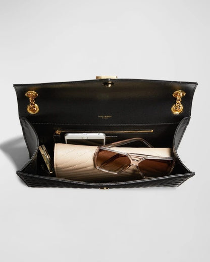 Saint Laurent Envelope Triquilt Large YSL Shoulder Bag In Grained Leather