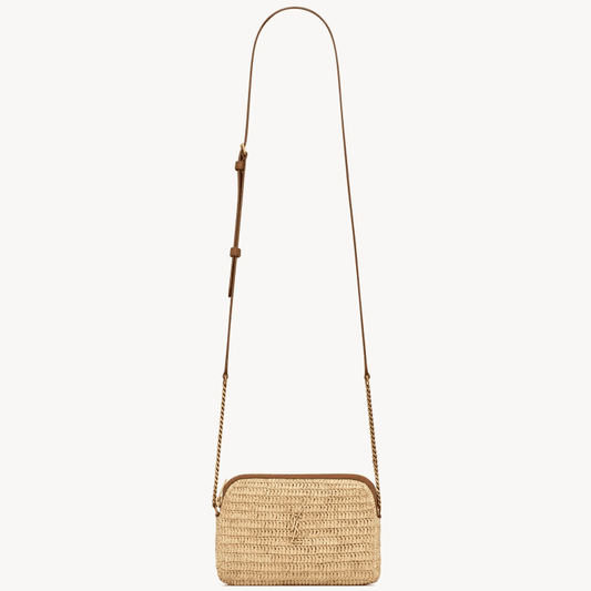 Saint Laurent Gaby Zipped Pouch In Raffia