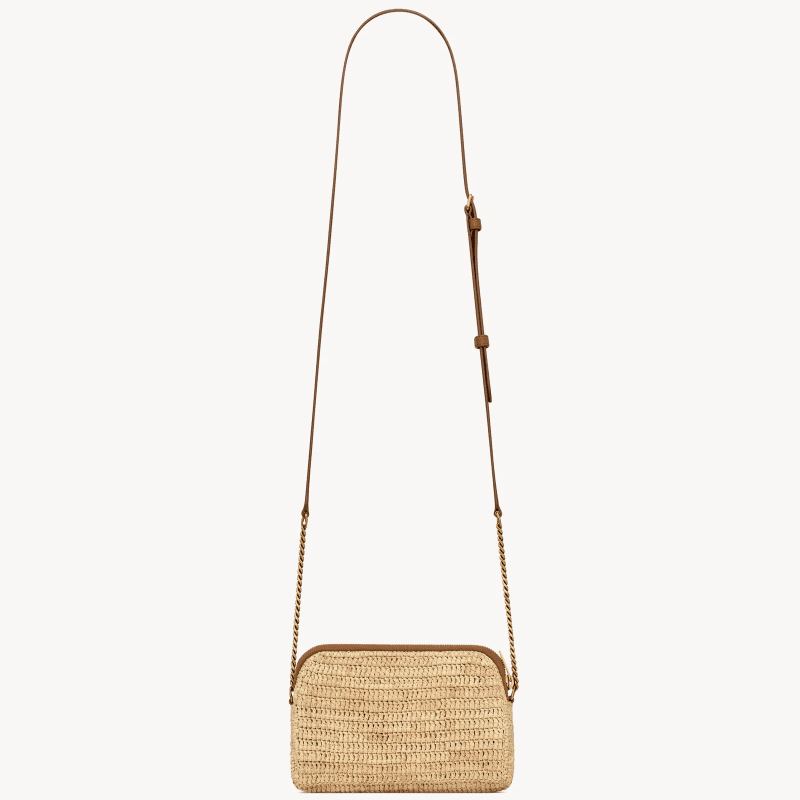 Saint Laurent Gaby Zipped Pouch In Raffia
