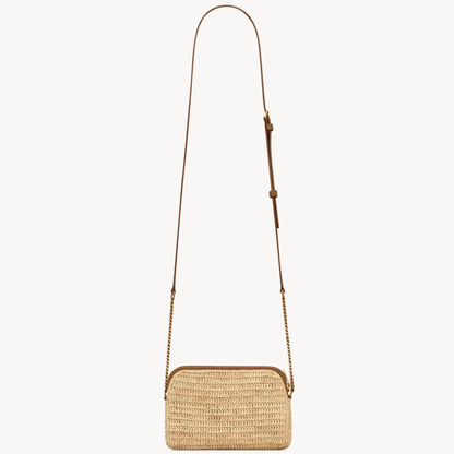 Saint Laurent Gaby Zipped Pouch In Raffia