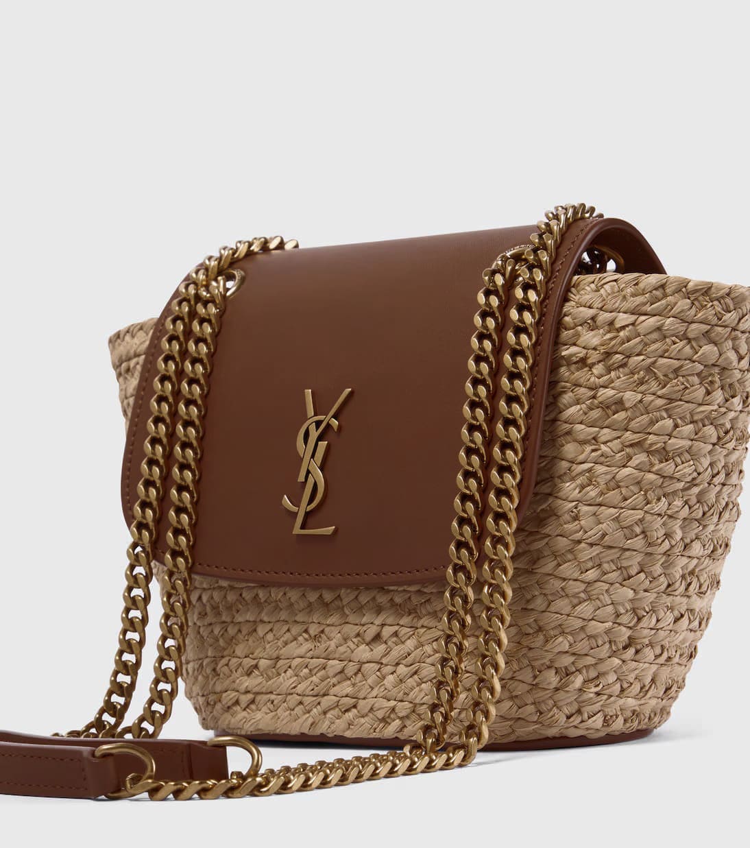 Saint Laurent Manon Mini raffia and leather shoulder bag