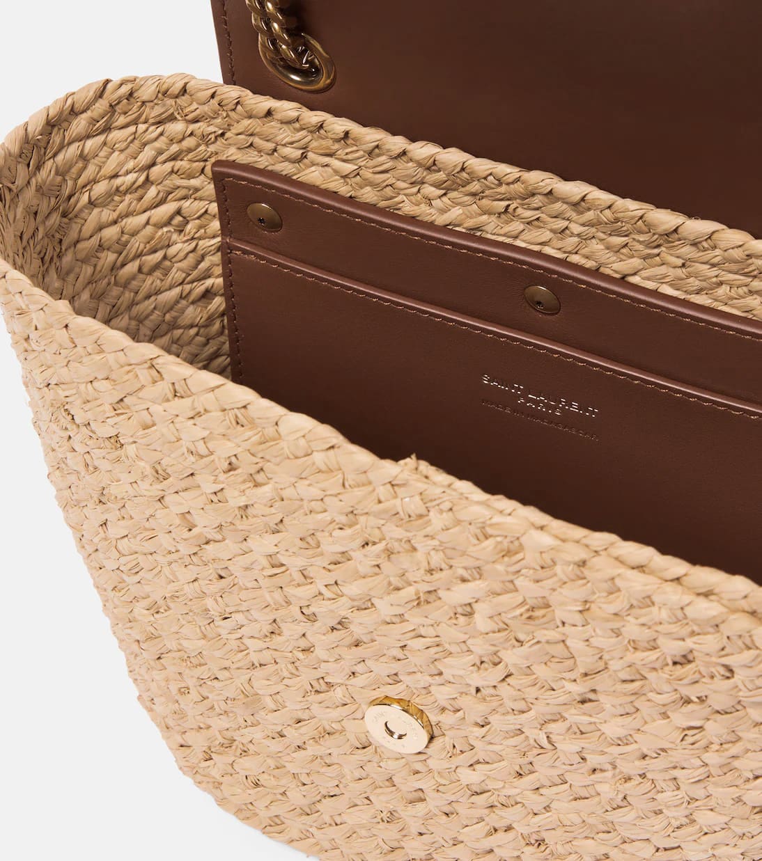 Saint Laurent Manon Mini raffia and leather shoulder bag