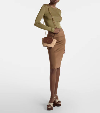 Saint Laurent Manon Mini raffia and leather shoulder bag