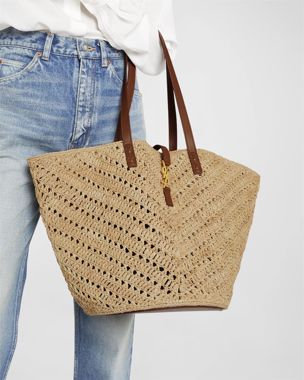 Saint Laurent Panier Medium YSL Tote Bag In Raffia