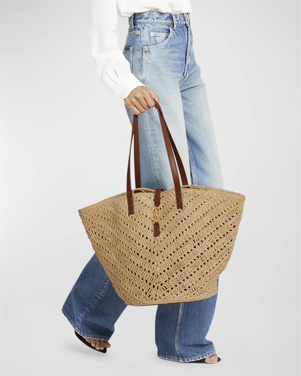 Saint Laurent Panier Medium YSL Tote Bag In Raffia
