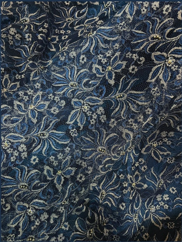 Sapphire blue exquisite beaded pleated elegant and charming retro fashion floral long taffeta lace ball gown evening dress gh4435