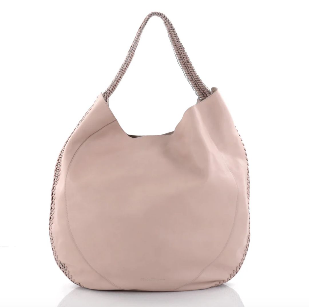 Salvatore Ferragamo Beige Leather Stitch Shoulder Aria Hobo Bag