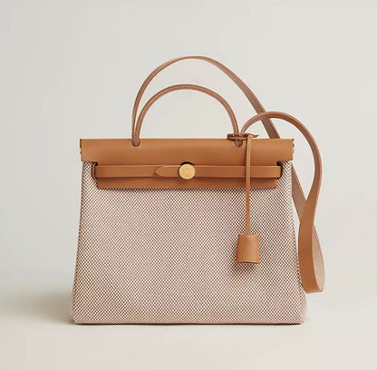 Hermès Herbag Zip 31 Bag In Retourne Viking Canvas With Gold Hardware Ecru-Beige-Fauve