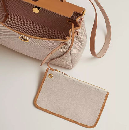 Hermès Herbag Zip 31 Bag In Retourne Viking Canvas With Gold Hardware Ecru-Beige-Fauve