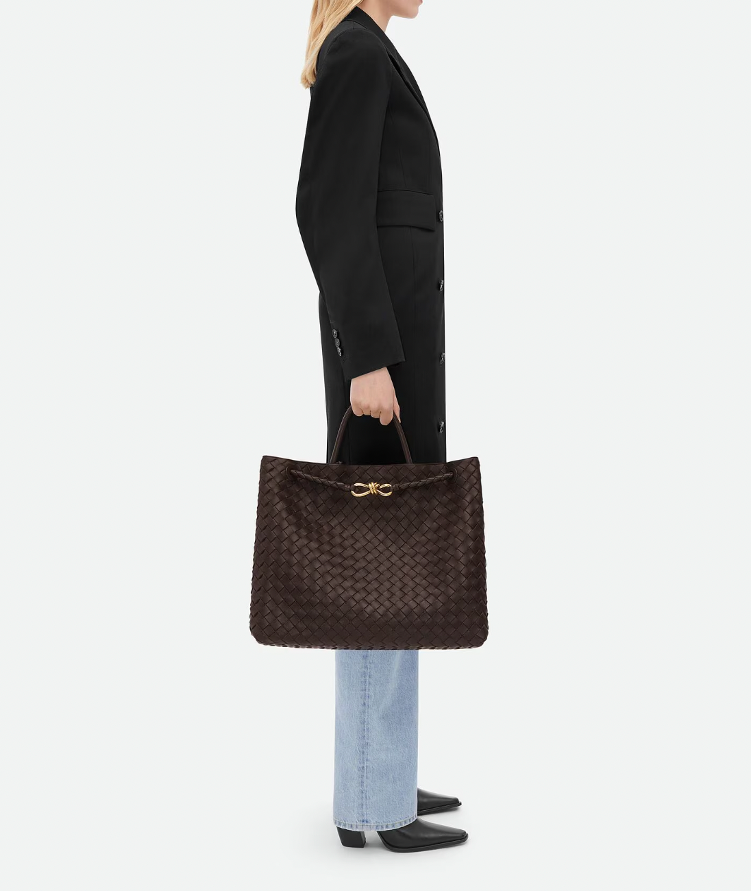 Bottega Veneta Fondant Andiamo Large Intrecciato Leather Top Handle Bag with Sliding Cross-Body and Gold Knot Hardware RRP £6,090