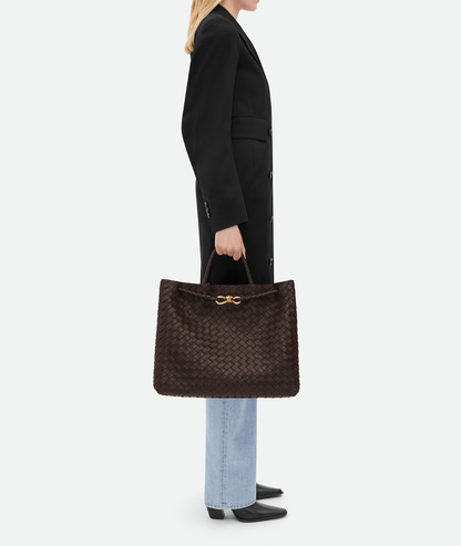 Bottega Veneta Fondant Andiamo Large Intrecciato Leather Top Handle Bag with Sliding Cross-Body and Gold Knot Hardware RRP £6,090