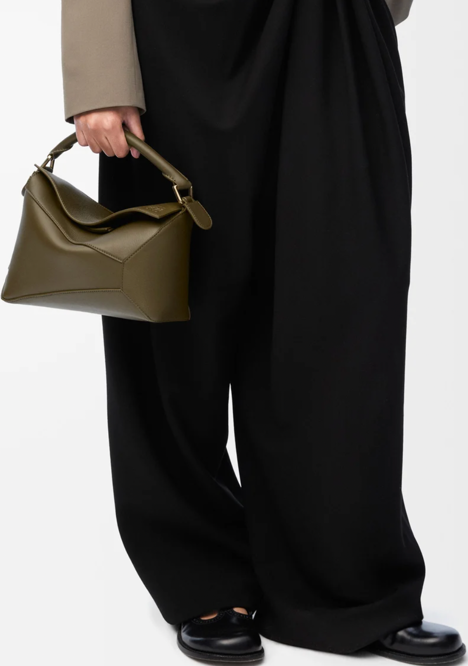 Loewe Small Puzzle Edge Bag in Dark Khaki Smooth Calfskin Leather with Gold Hardware RRP £2,700