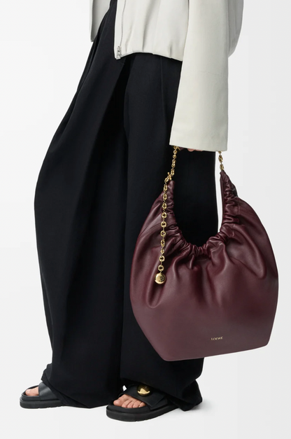 *HOT* Loewe Dark Burgundy Medium Squeeze Bag in Nappa Lambskin Leather and Gold Hardware RRP £3,650