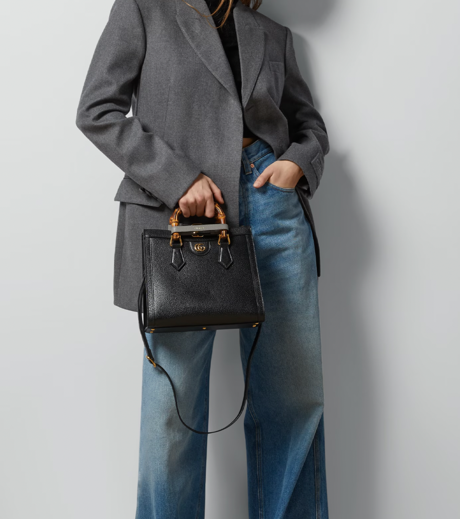 Gucci Black Diana Medium Tote Leather Bag with Shiny Antique Gold Hardware & Bamboo Handle RRP £3,170