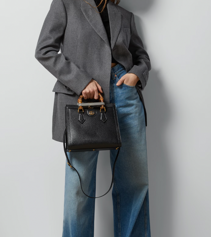 Gucci Black Diana Medium Tote Leather Bag with Shiny Antique Gold Hardware & Bamboo Handle RRP £3,170