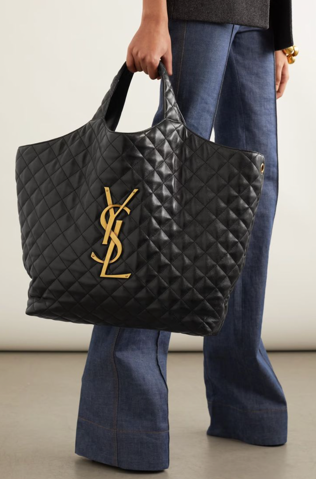 Saint Laurent Black Icare Maxi Shopping Bag in Quilted Lambskin Leather with Gold YSL Logo RRP £3,755