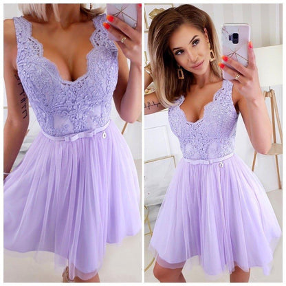 Short V Neck Purple Lace Prom Dresses, V Neck Short Purple Lace Graduation Homecoming Dresses