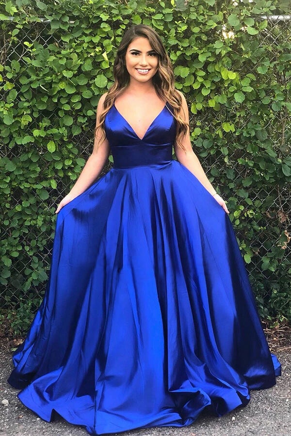 Pretty Royal Blue A-line Spaghetti Straps Prom Dresses, Evening Dresses