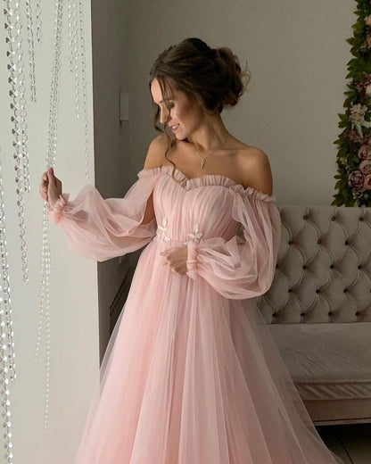 Off the Shoulder Sky Blue Long Prom Dress Elegant Party Dress  PG971