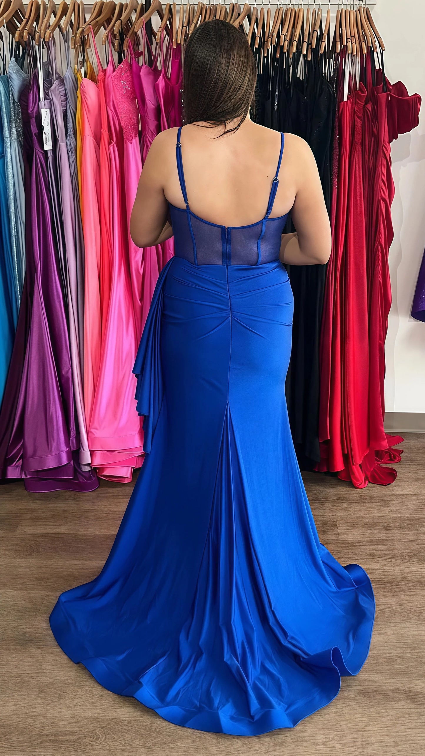 Spaghetti Straps Sweetheart Mermaid Ruffle Long Prom Dress With Split